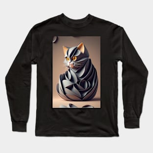 Cute Cat Portrait Paper Art Style Long Sleeve T-Shirt